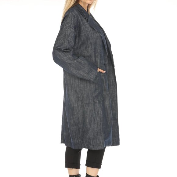 Denim Blue 100% Cotton Trench Coat - Picture 5 of 6